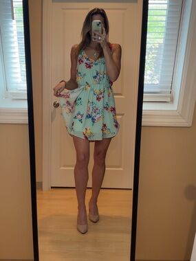 Everly mint green floral dress- small